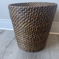Woven Wicker And Wire Waste Basket