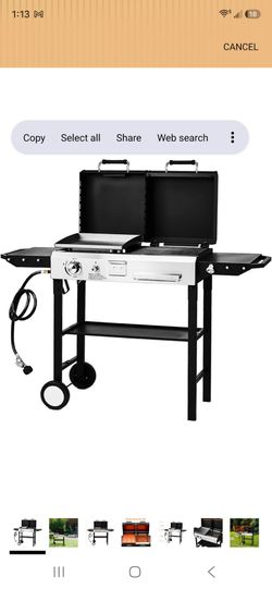 ROVSUN Dual Fuel Propane Gas Grill & Charcoal Grill Combo, 12000 BTU Freestanding Flat Top Griddle & Charcoal BBQ Grill with Ignition, Lids & Portable