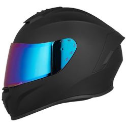 BlacK Full Face Motorcycle Helmet Adult Tinted Visor DOT 813(Size L)