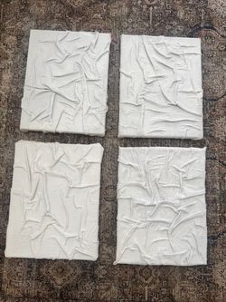 Set of 4 White Textured Canvas Wall Art Panels