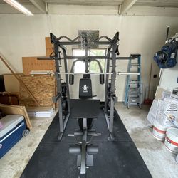 Vesta Fitness Smith Machine 2001 w/Bench Attachment | 230lb Bumpers Weights | 7ft Olympic Bar | Fitness | Gym Equipment | FREE DELIVERY 🚚 