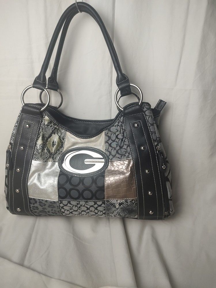 New Guess Black And Grey Lg Shoulder Bag