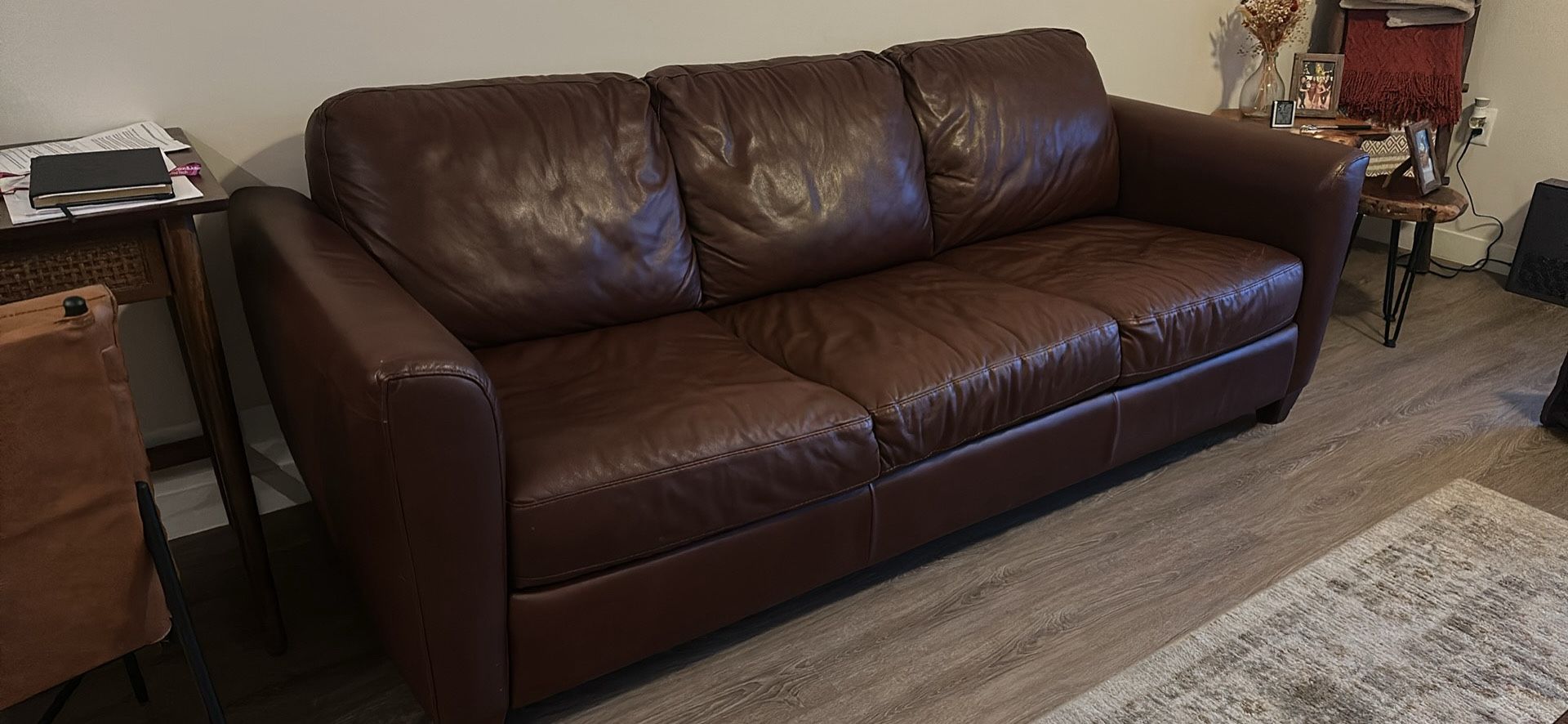Natuzzi Brown Leather Sleeper Sofa
