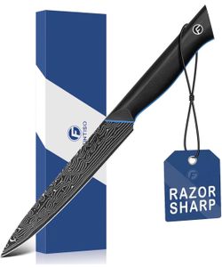 Damascus Chef Knife 6 inch, Petty Knife in 67-Layer Damascus Steel, Ultra Sharp Japanese Kitchen Utility Knives with Ergonomic G10 Handle - Zeus Serie