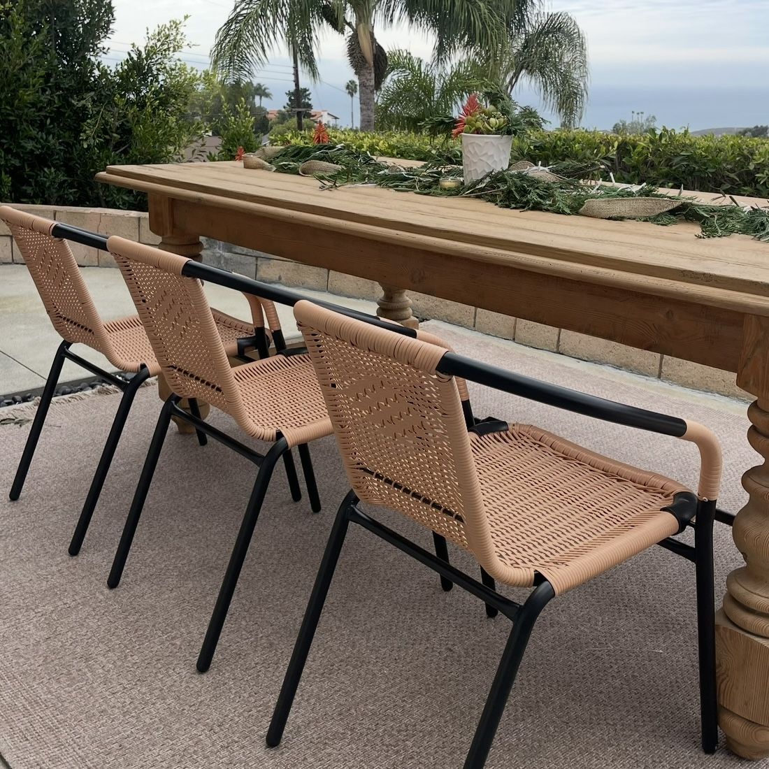 Beige / Black Rattan Indoor-Outdoor Stack Chair - Pack of 8