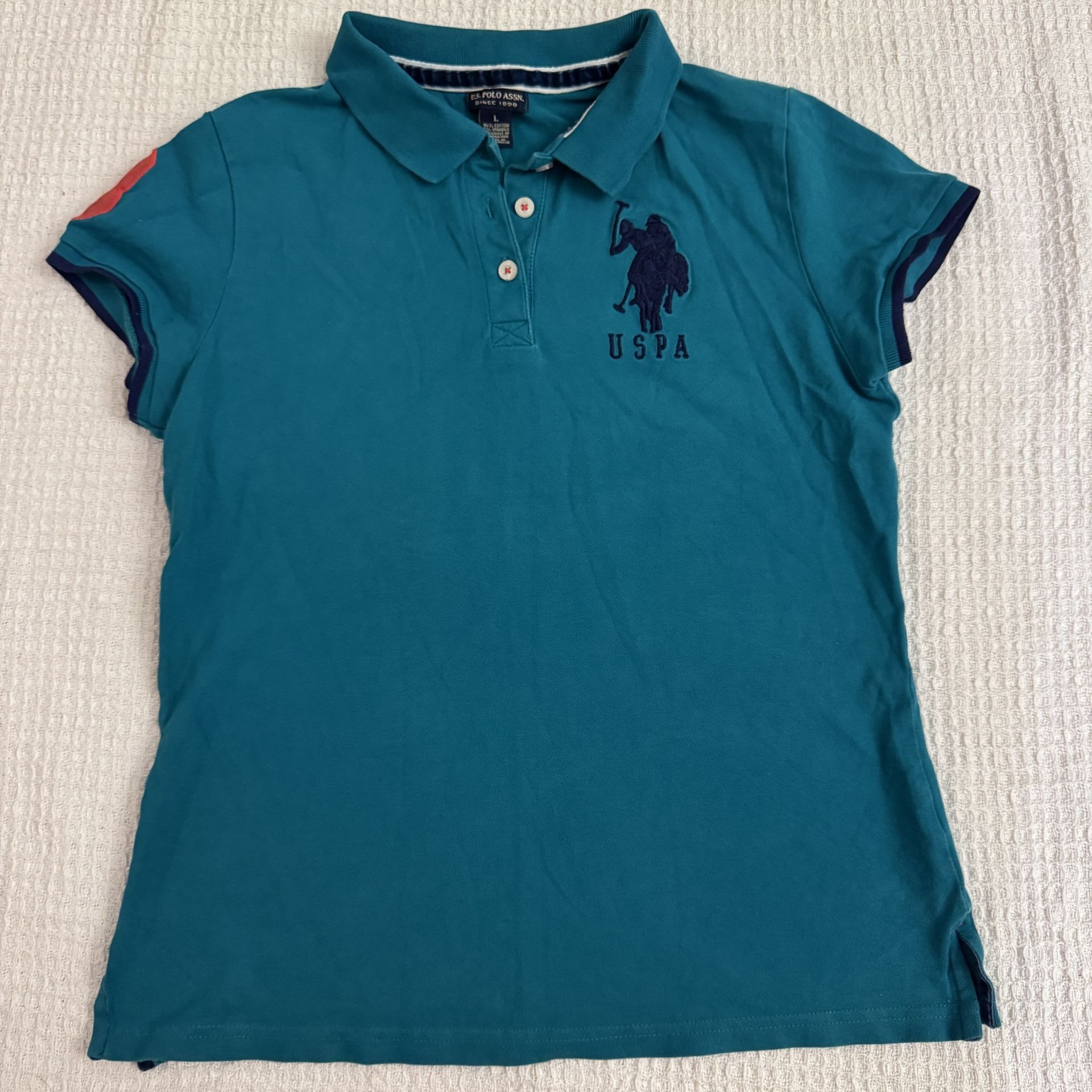 U.S. Polo Assn Women’s Polo Shirt Size L Fitted Teal Turquoise