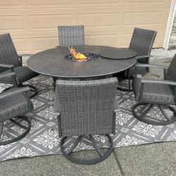 Outdoor Fire Dinning Table With Swivel Chairs 