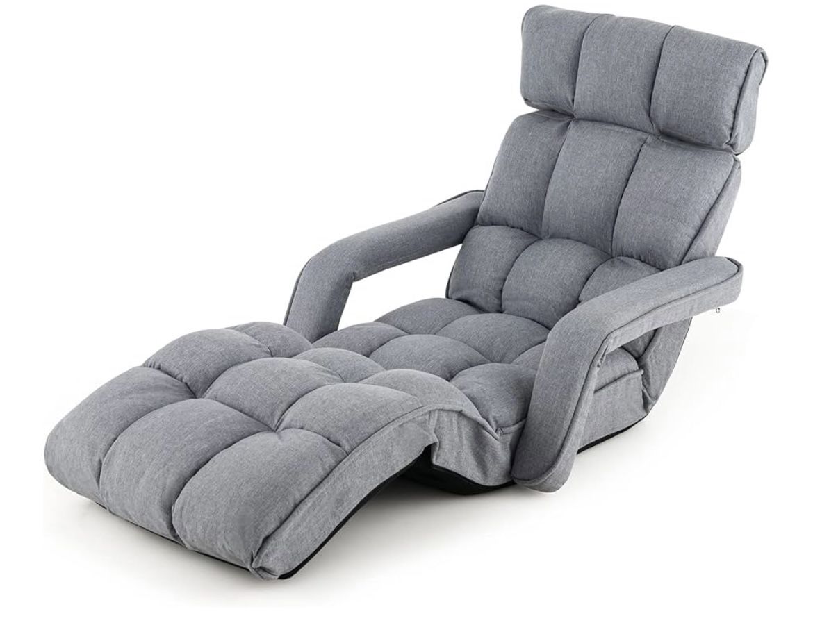 New Foldable Floor Lazy Sofa, Indoor Chaise Lounge Sofa with 6 Adjustable Positions, Folding Chair Bed with Adjustable Armrests, Backrest & Footrest