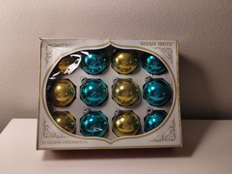 Shiny Brite Vintage Christmas Ornaments Turquoise Blue Gold Mercury Glass Retro