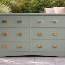 Modern Sage Dresser – Gold Accents, Clean Minimal Style