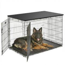 Pet Folding Crate with Top  48” by 30” Two-Door Wire cage for XL Breed with Counter Table Top Cover