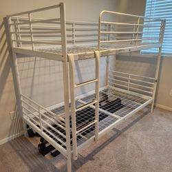 White Metal Bunk Bed – Twin Over Twin