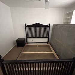 Queen Size Bed , Black Wood With Box Springs And Mattress