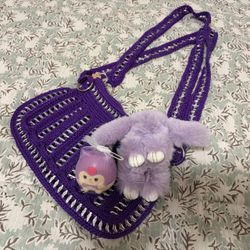 Purple Lot: Handmade Can Tab Purse, Kuromi Squishy, Bunny Keychain