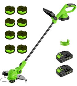 12-inch 20V Cordless String Trimmer with Charger, 2 X 2.0Ah Battery Powered Grass Mover with Auto Line Feed, 2 in 1 Lawn Edger with 8 Pcs Grass Cutter