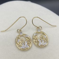 Gold Plated Sterling Silver Diamond Accent Filigree Disc Dangle Earrings