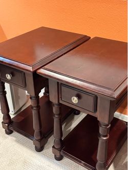 Dark brown wood end tables