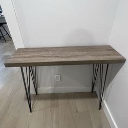 Wood Rectangle Console Table with Black Metal Hairpin Legs