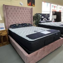 Queen Bedframe Only Pink With Rhinestones 