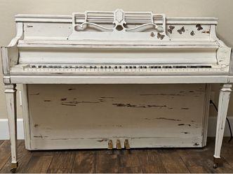 Lowrey Upright Piano – Serial No. 570846 – Custom Distressed White Farmhouse Refinish
