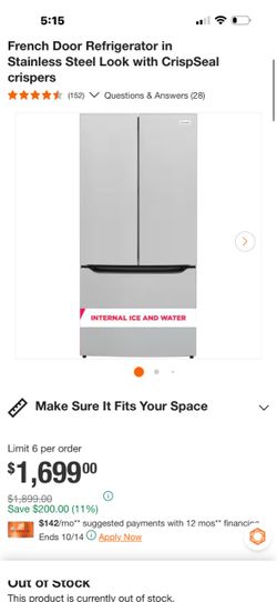 Frigidaire 20 Cu. Ft. Counter-Depth French Door Refrigerator – $750 OBO
