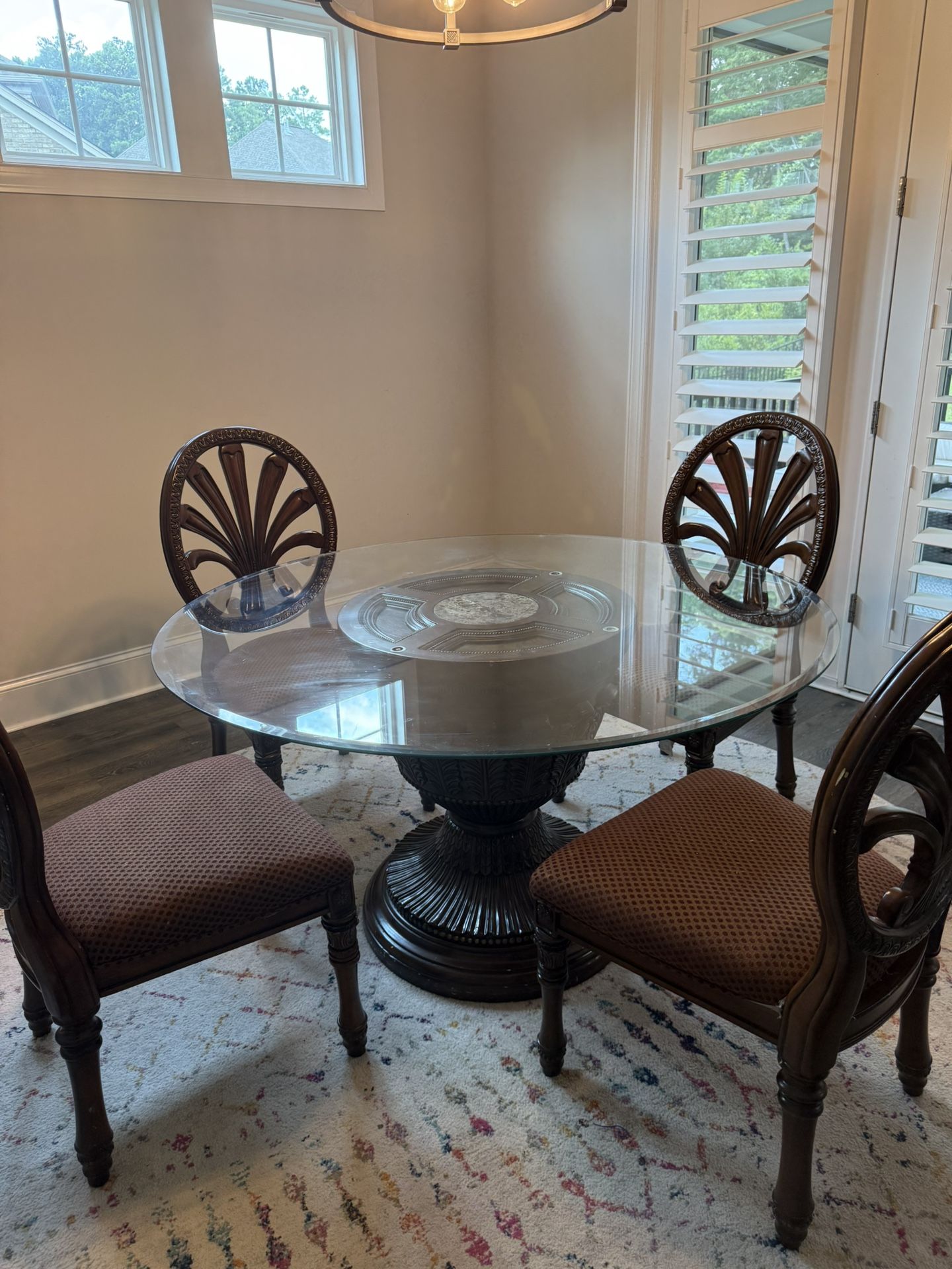 Glass/Wood Dining Table With Seating For 4