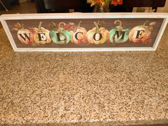 Fall Pumpkin Welcome Sign Wood Framed