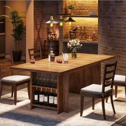 63" Farmhouse Dining Table Wooden Kitchen Table with Shelves for 6 to 8