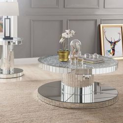 New Round Glass Mirrored Coffee Table And Side Table 
