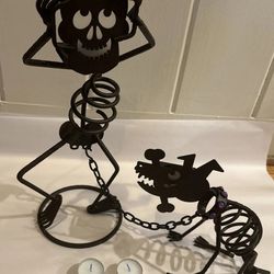 Partylite Halloween Skeleton Mr Bones And Dog Sticks Tea Light Candle Holder 