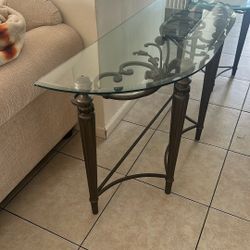 Modern Espresso Finish Console And End Table with Brushed Steel Base 