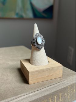 Vintage Sterling Silver 925 Opalite Filigree Art Deco Style Ring ( firm on price )