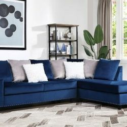 Cindy Velvet Reversible Sectional Blue

