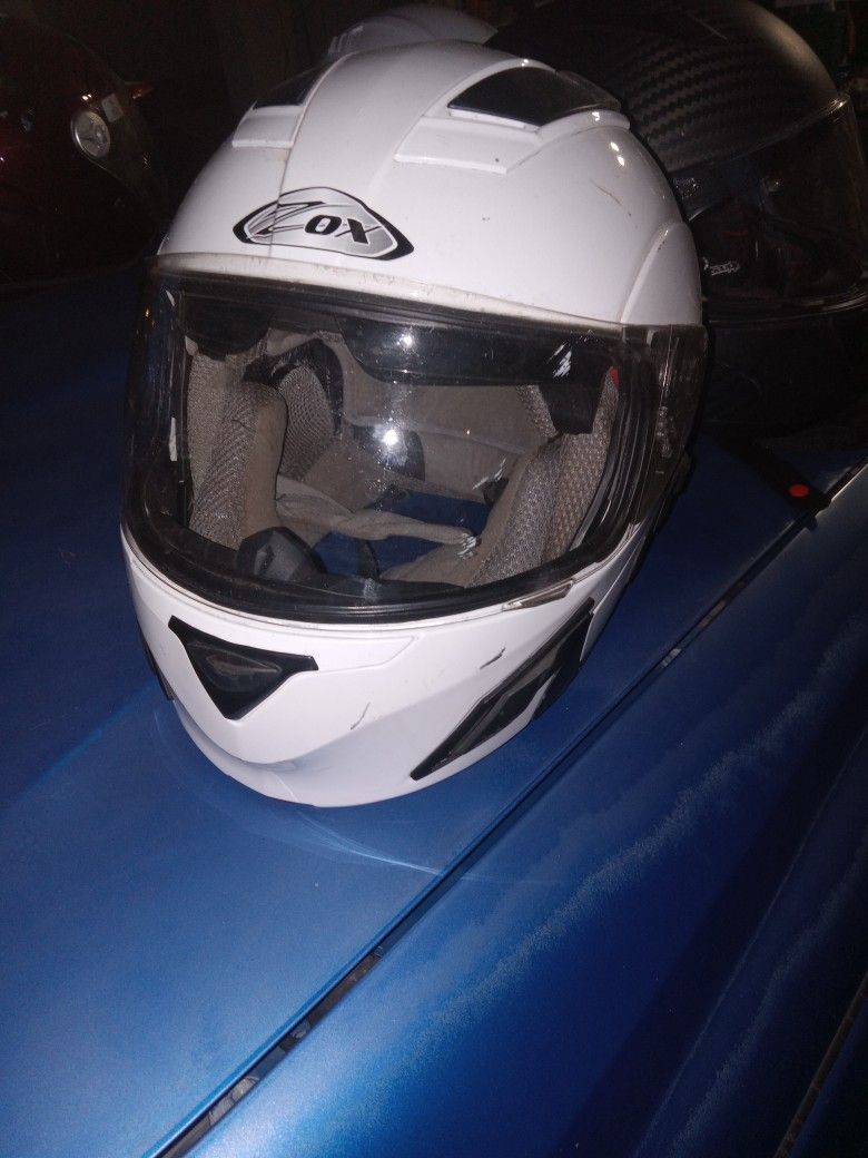 Full shield motorcycle helmet.