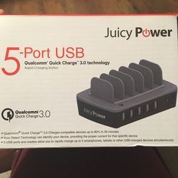 Power Charging Station 60W 5 Port - QC Quick Charge 3.0 USB Charger for Multiple Devices Tablet, Smartphone, and More