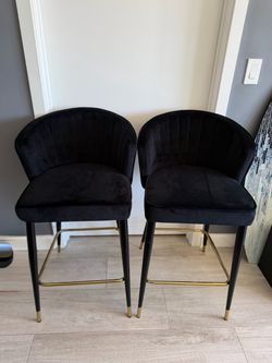 Black Velvet & Gold Bar Stool Set — Set of 2