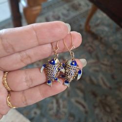 Vintage 14k Enamel KOI fish Dangle Earrings