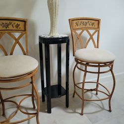 Set Of  Two  27" High Swivel Upholstered Counter Stools With Metal Frame