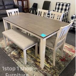 6-Pc Dining Table Set ( Table + 4 Chairs + Bench)