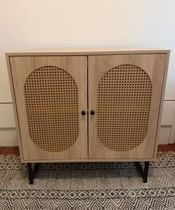 Modern Rattan Cane Accent Storage Cabinet