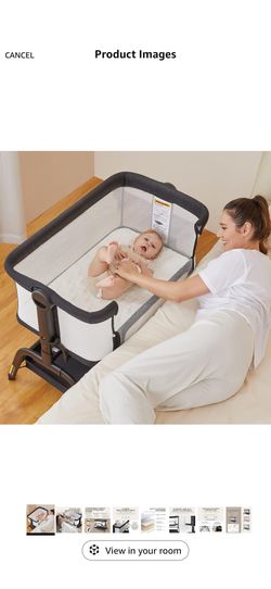 BABY JOY Bassinet, Bedside Crib w/ 6-Level Adjustable Height, Storage Shelf, Wheels, Mattress & Carry Bag for Safe Co-Sleeping, Folding Bassinet Bedsi
