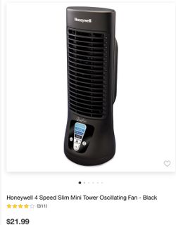 Fan. 4 Speed Slim Mini Tower Oscillation