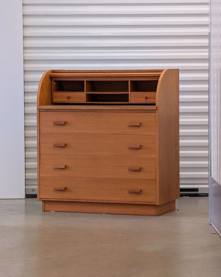Danish Modern Teak Roll-Top Secretary Desk