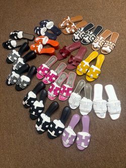 Designer H slides real leather