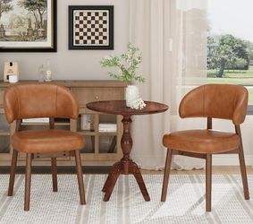 MALOL Wooden Dining Chairs Set of 2, Modern Upholstered Dining Room Chair, PU Leather Kitchen Side Chairs with Curved Open Back for Living Room/Restau