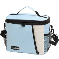 Lunch Bag for Adults, Thermal Lunch Bag with Shoulder Strap, Reusable Lunch Box with Front Zipper Pocket for Work, Picnic, Hiking, Beach (Light Blue) 
