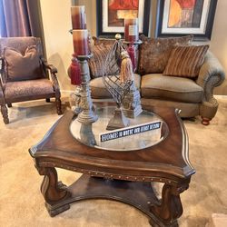 Ashley Wood And Glass Living Room Table Set