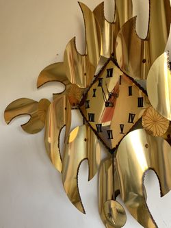 Mid Century Modern Torch Cut Brutalist Wall Clock Sculpture Attributed to William Vost for Curtis Je