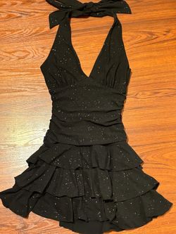 Black Glitter Halter Mini Dress