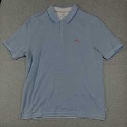 Tommy Bahama Men's Blue & White Striped Polo Shirt Size L
